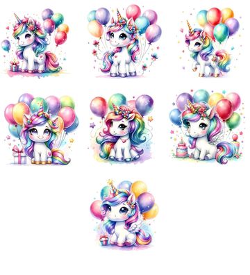 Bügelbild Bügelmotiv Einhorn Luftballon Geburtstag Mädchen verschiedene Größen
