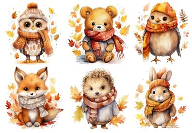 Bügelbild Bügelmotiv Herbsttiere Fuchs Hase Pinguin Igel verschiedene Größen