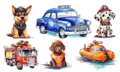 Bügelbild Bügelmotiv Hund Welpe Helfer Polizei Junge Mädchen verschiedene Größen