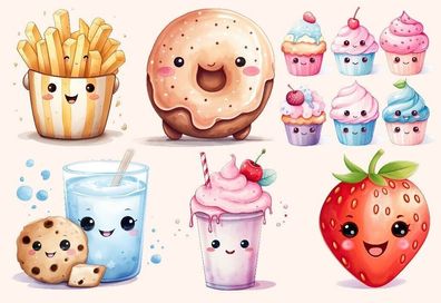 Bügelbild Bügelmotiv Kawaii Food Essen Trinken Mädchen Junge verschiedene Größen