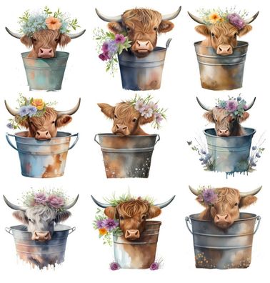 Bügelbild Bügelmotiv Kuh im Eimer Rind Blumen Junge Mädchen verschiedene Größen