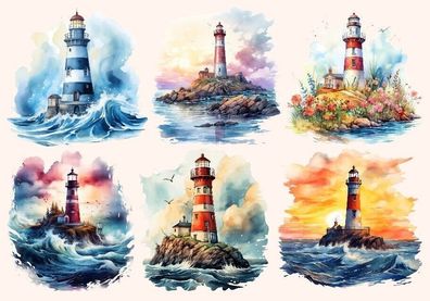 Bügelbild Bügelmotiv Leuchtturm Meer Ozean Junge Mädchen verschiedene Größen