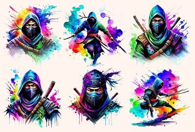 Bügelbild Bügelmotiv Ninja Kämpfer bunt Junge Mädchen verschiedene Größen