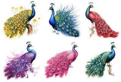 Bügelbild Bügelmotiv Pfau Vogel bunt Mädchen verschiedene Größen