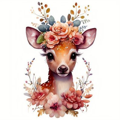 Bügelbild Bügelmotiv Reh Blumen floral Frühling Baby verschiedene Größen