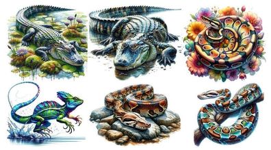 Bügelbild Bügelmotiv Reptilien Krokodil Schlange Echse verschiedene Größen