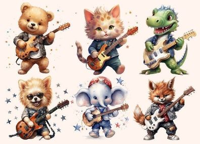 Bügelbild Bügelmotiv Rocker Rock Gitarre Musik Tier Hund Hai verschiedene Größen