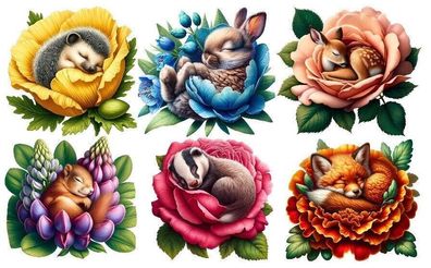 Bügelbild Bügelmotiv Tiere Blumen Reh Fuchs Junge Mädchen verschiedene Größen