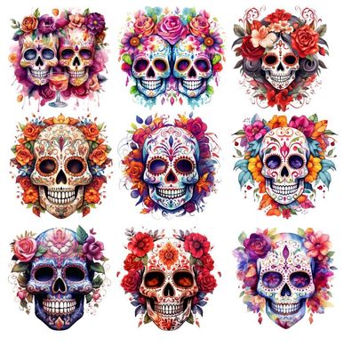 Bügelbild Bügelmotiv Totenkopf Sugar Skull Schädel verschiedene Größen
