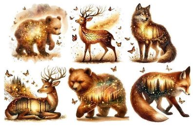 Bügelbild Bügelmotiv Waldtier Fuchs Wolf Reh Bär Hirsch verschiedene Größen