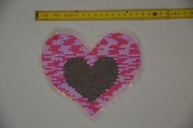 Wendepailletten Aufnäher Herz Applikation Patch Pailletten 15x17cm