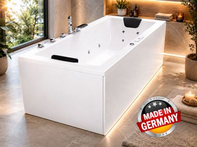 Whirlpool Badewanne mit 24 Massage Düsen Heizung Ozon LED Eckwanne Made in Germany
