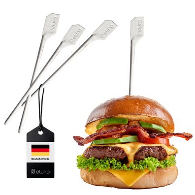 eluno Burger-Spieße 4er Set, 19 cm Länge, Grillspieße aus hochwertigem Edelstahl