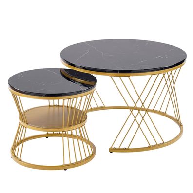 Sonnenh Couchtisch-Set 70 x 70 x 47 cm Schwarz MDF Wohnzimmer