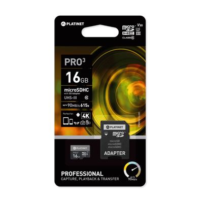 Platinet microSDHC 16 GB Class 10 U3 V30 mit SD Adapter