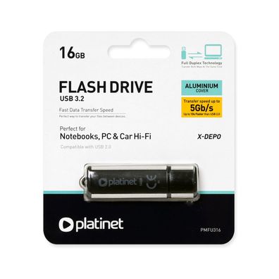 Platinet USB Stick 16 GB USB 3.0 Schwarz Silber