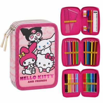Hello Kitty and Friends Federmäppchen Kinder Schüleretui mit Zubehör 2 Fächer