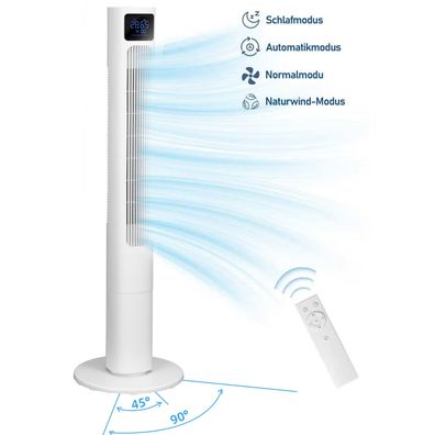 Turmlüfter ohne Flügel - 400m³/h, 90° Oszillation, 12h Timer, 4 Stufen, LED