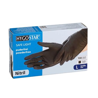 Hygostar 27018 100er Nitrilhandschuhe Safe Light schwarz Gr. 9/L puderfrei