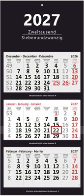 XXL 3-Monatskalender 2027 schwarz großer Wandkalender Bürokalender 3 Monate