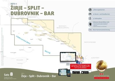 Delius Klasing Seekartensatz 8 Adria 2 Zadar Dubrovnik Bar Montenegro Kroatien
