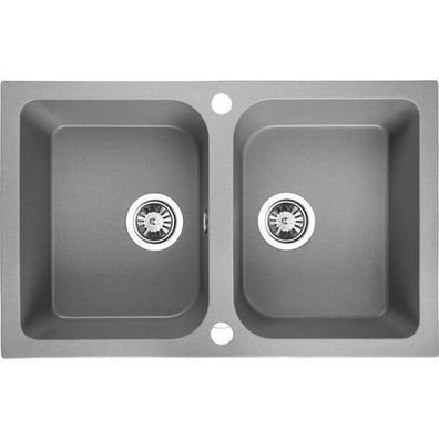 Granitspüle Doppelbecken CELIA 48x76 Grau | Siphon im SET!