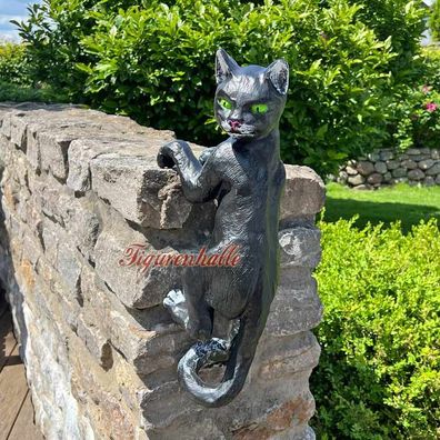 Schwarze Katze hängen kleternd Figur Statue Skulptur Gartenfigur aufhängen Deko 60 cm