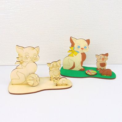Katzen, Kreativ Set für Kinder zum Kindergeburtstag Bastelset aus Holz