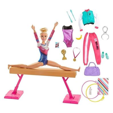 Barbie Gymnastics Playset Turnspielset mit Barbie Turnerin Puppe Metallikanzug