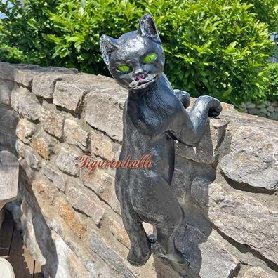 Schwarze Katze hängen kleternd Figur Statue Skulptur Gartenfigur aufhängen Deko 60 cm