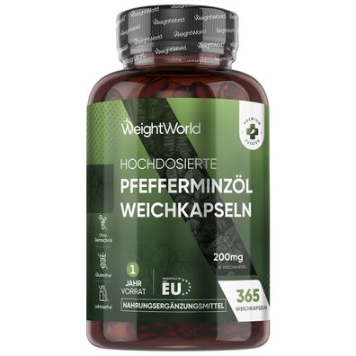 Pfefferminzöl Weichkapseln - 200mg Pfefferminz Öl pro Softgel - 365 Weichkapseln