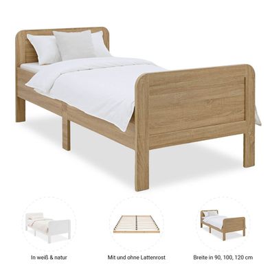 Komfortbett 90 100 120 140 x200 cm Seniorenbett Weiß Eiche Natur Höhenverstellbar