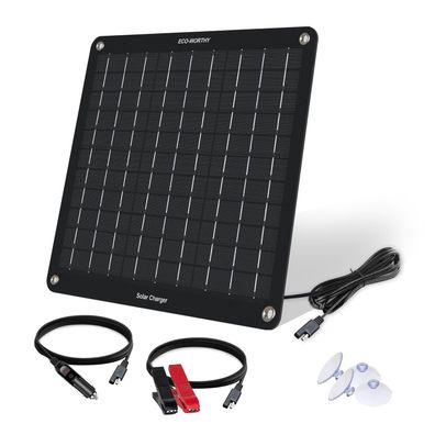 ECO-WORTHY 12V 10W Solar Ladegeraet Autobatterie mit Krokodilklemmen