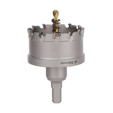 Lochsaege Hartmetall 58 mm mit Fuehrungsbohrer fuer Metall Stahl