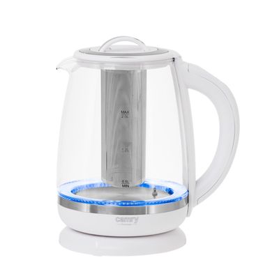 Camry CR 1290 Wasserkocher mit Teesieb, 2 L - 2200 W, 360° drehbar, Weiß