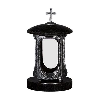 Grablampe Grablicht Grab lampe Granit barockes design schwarz Grabschmuck Edel