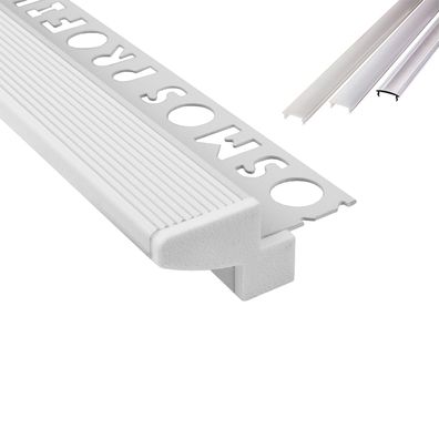 T-40 20° LED Alu Fliesenprofil Treppenprofil Stufen 10mm weiss