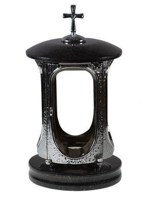 Grab-lampe Grableuchte Granit Grablicht schwarz black Lampenkörper verchromt