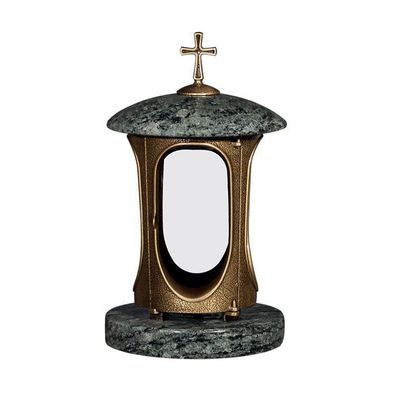 Grablaterne Grablicht Grab lampe aus Messing und Granit Olive green Grabschmuck