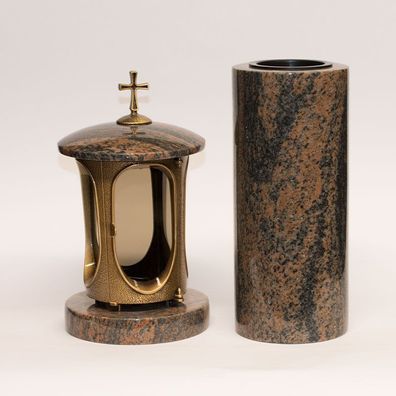 Grab-lampe Grabschmuck Granit Grablampe Grabvase Grableuchte Messing - Granit Gneis
