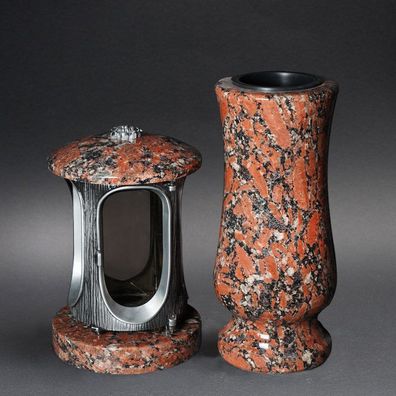 Grab-schmuck Granit Grab-lampe Grabvase Set Vase + Grab-licht aus Granit