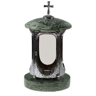 Grablampe Grablicht aus Stein Granit Grabschmuck Olive green Friedhof Urnengrab