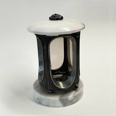 Grablampe Carrara Marmor weiß Ø 15cm - Grableuchte Naturstein Glas massiv Grablicht