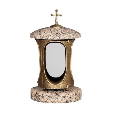Grablampe Grablaterne aus Messing und Granit Brazil gold Grabschmuck Friedhof
