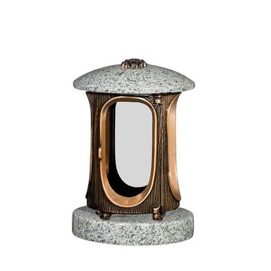 Grablampe Grablaterne Grablicht Grabschmuck Granit Kuru grey Friedhof Urnengrab