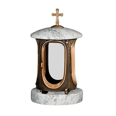 Grablampe Grableuchte Granit Grablicht viscont white mit Kreuz