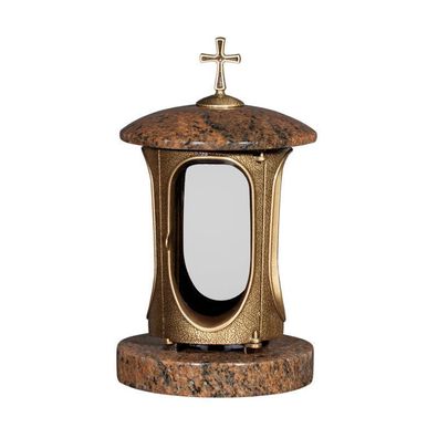 Grablampe Grablaterne Grablicht aus Granit Vanga und Messing Grabschmuck Design