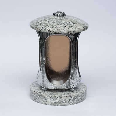Grablampe Grablaterne Grablicht verchromt aus Granit schlesisch Grabschmuck Edel