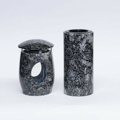 Grablampe Grabvase Granit Grabschmuck- Set Granit Grablampe Vase Azul Noche