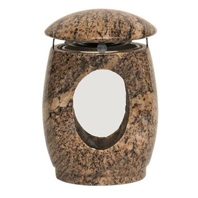 Grablampe Granit Grablaterne aus Stein Grableuchte Brazil gold